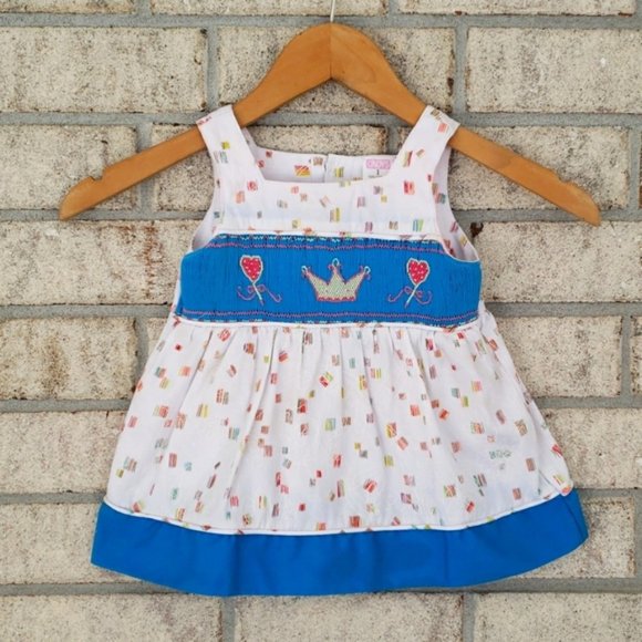 Cindy's Smocked with Crown & Hearts Embroidery Dress - Picture 1 of 4